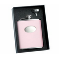 6 Oz. Bonded Pink Leather Stainless Steel Flask w/Funnel in Gift Set
